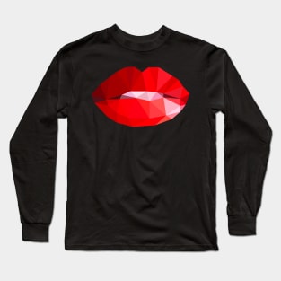 Red Lips Polygon Design Long Sleeve T-Shirt